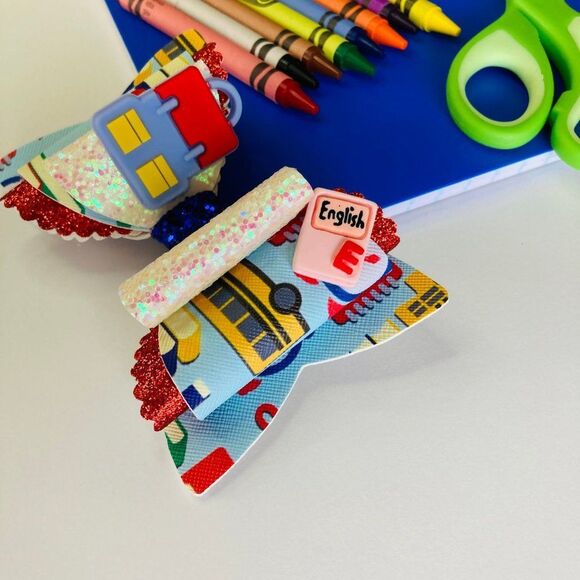 BACK to SCHOOL Hair Bow Clip for Girls Handmade NEW - Picture 3 of 5